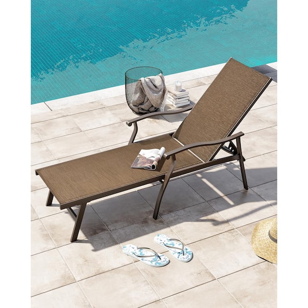 Crestlive Products 1-Piece Aluminum Adjustable Outdoor Chaise Lounge in Brown