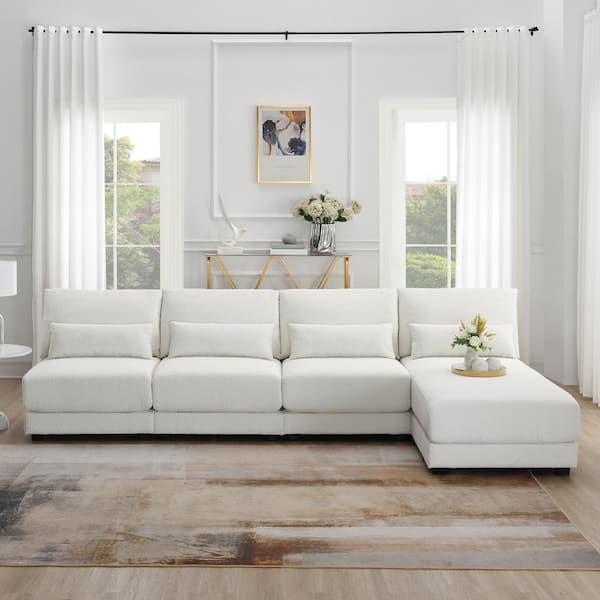 Boosicavelly 120 in. Wide Armless Fabric L-shaped Modern Sectional Sofa in Beige with Removable Cushions