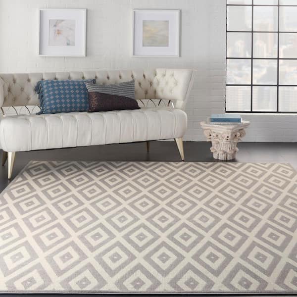 Grafix White/Grey 8 ft. x 10 ft. Persian Geometric Contemporary Area Rug
