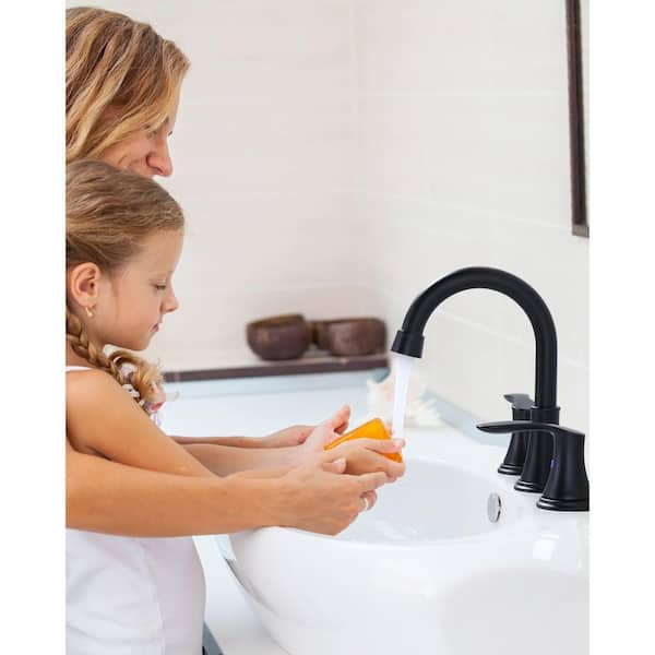 8 in. Widespread Double Handle Bathroom Faucet with Pop Up Sink Drain and Corrosion Resistant in Black