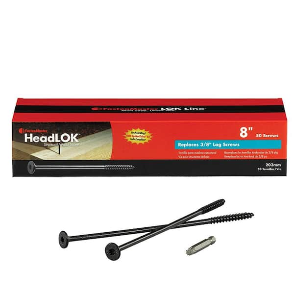FastenMaster 8 in. HeadLOK Structural Wood Screws Flat Head Wood Screws, Black (50-Pack)