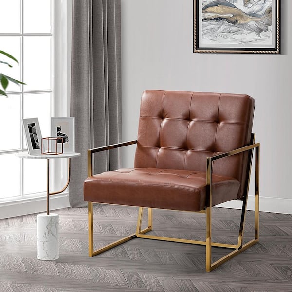 JAYDEN CREATION Edelmira Upholstered Accent Brown Armchair with Tufted Back