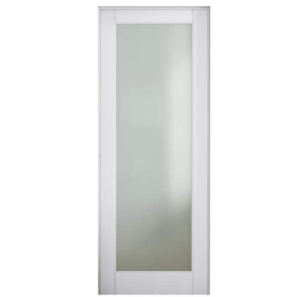 ARK DESIGN 32 in. x 80 in. 1-Lite Frosted Glass Left Handed White Solid Core MDF Prehung Door with Quick Assemble Jamb Kit