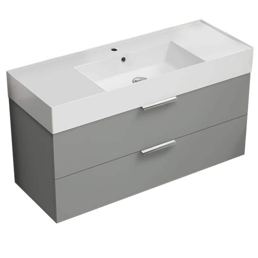 Derin 47.64 in. W x 18.11 in. D x 25.2 H Single Sink Wall Mounted Bathroom Vanity in Grey mist with White Ceramic Top price history on PriceWatchPro