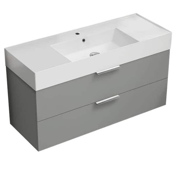 Nameeks Derin 47.64 in. W x 18.11 in. D x 25.2 H Single Sink Wall Mounted Bathroom Vanity in Grey mist with White Ceramic Top