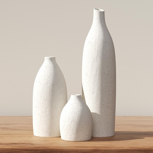 11 in. White Ceramic Bottle Decorative Vase（3pcs）