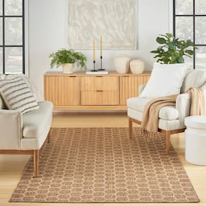 Reversible Indoor Outdoor Natural 4 ft. x 6 ft. Honeycomb Contemporary Area Rug