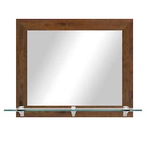 25.5 in. W x 21.5 in. H Rectangle Light Walnut Horizontal Framed Mirror With Tempered Glass Shelf/Chrome Brackets