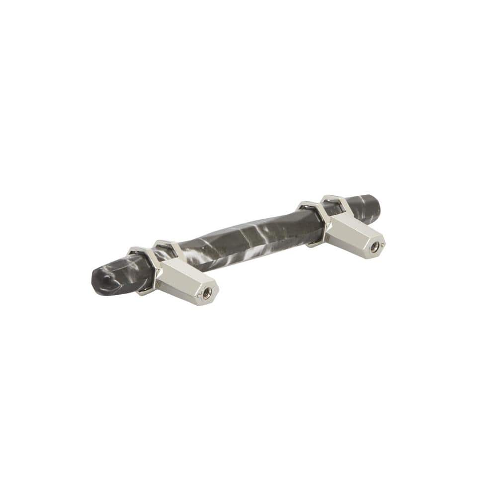 Polished Nickel and Black Marble Cabinet Pull Bar