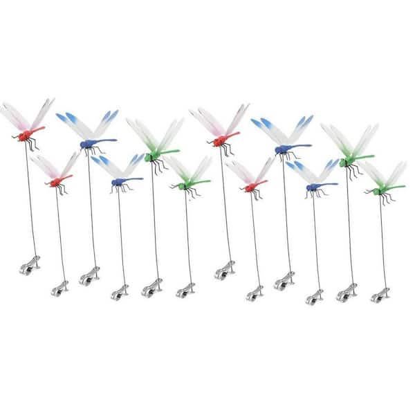 12-Pack 3D Dragonfly Clips and Garden Stakes-Deer/Horse Fly and Bird Scare Devices for Indoor/Outdoor Garden