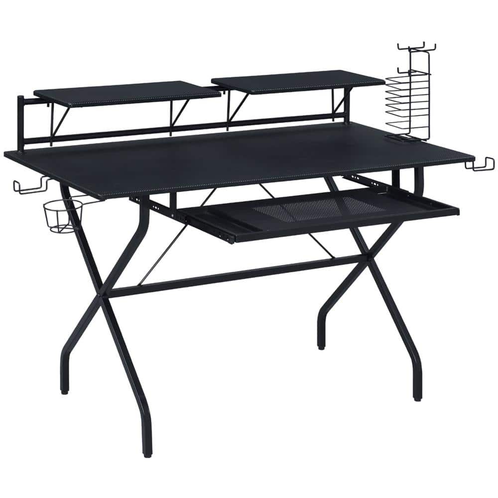Hartman 53" Black Wood Computer Desk with Hutch and Cup Holder