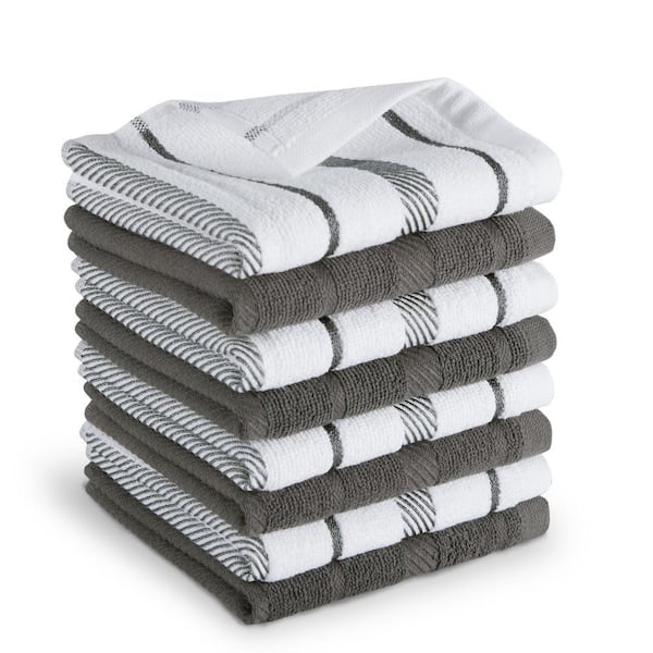 Albany Charcoal Grey Striped Cotton Dishcloth Set (8-Pack)