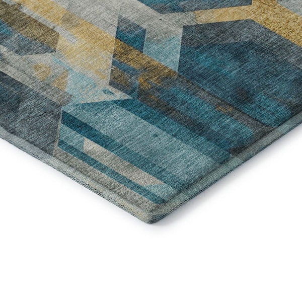 Mayfield Premium Machine Washable Abstract AMF1722 Teal 5 ft. x 7 ft. 6 in. Area Rug