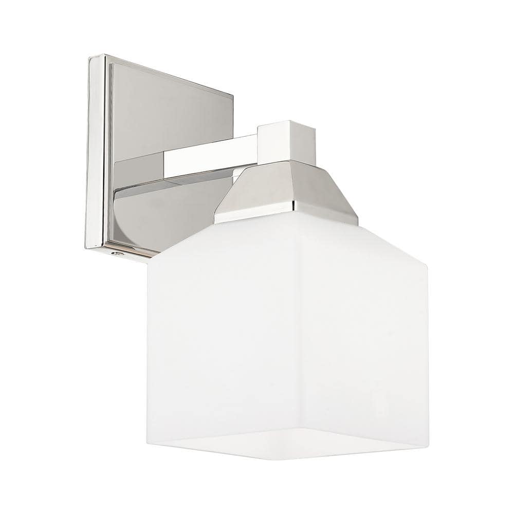 Aragon Polished Chrome 1-Light Sconce with Satin Opal White Glass