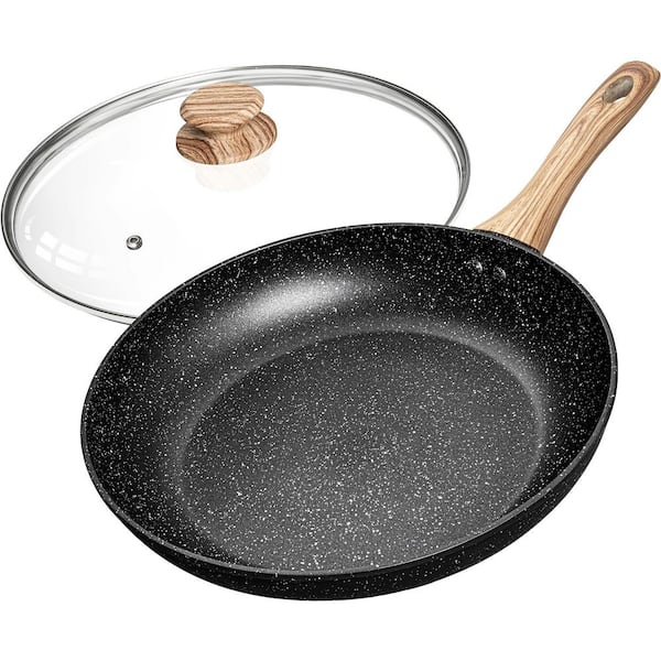 12 Inch Granite Nonstick Frying Pan with Glass Lid Ultra Scratch Resistant Stone Coating Induction Compatible