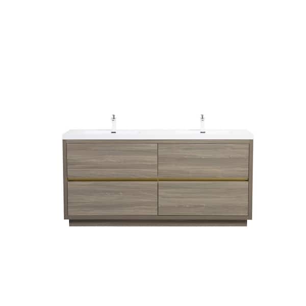 Lafarre 70.87 in. W x 19.69 in. D Double Sink Freestanding Bath Vanity in Ash Grey with White Resin Top Assembled