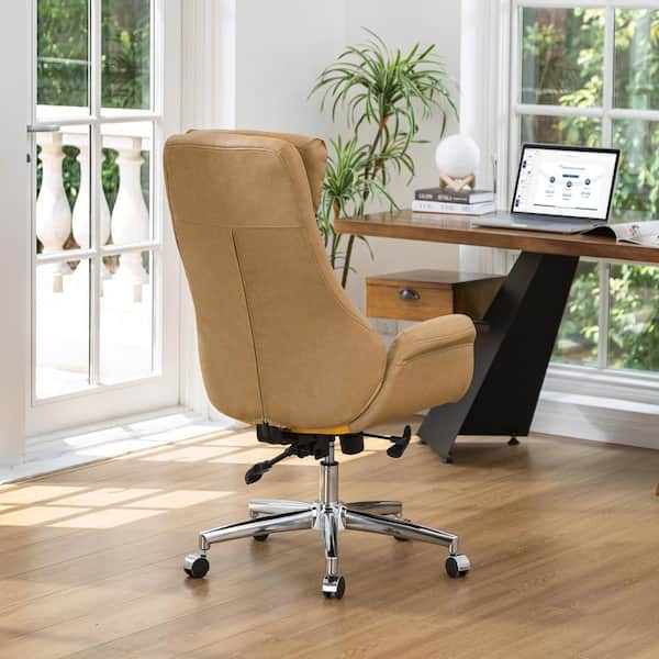 Glitzhome Russet Brown Oil Wax Faux Leather Adjustable Office Chair