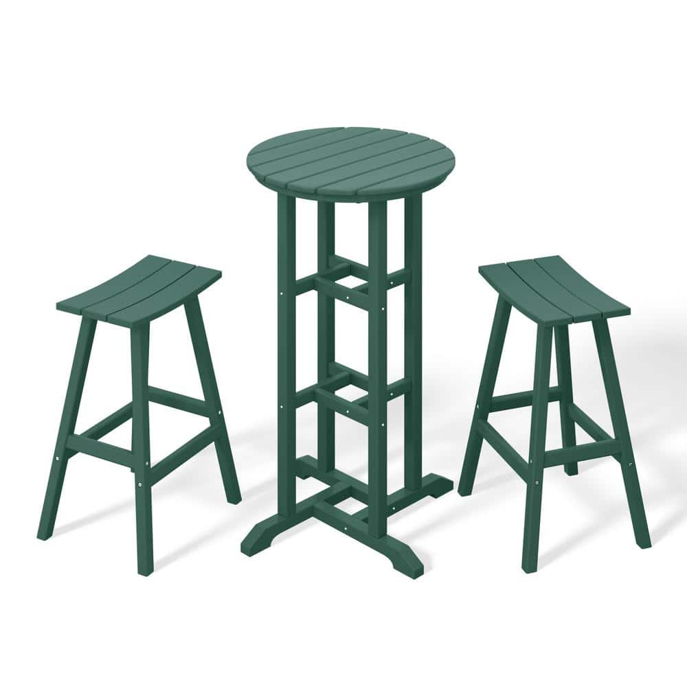 Laguna 3-Piece HDPE Weather Resistant Outdoor Patio Bar Height Bistro Set with Saddle Seat Barstools, Dark Green price history on PriceWatchPro