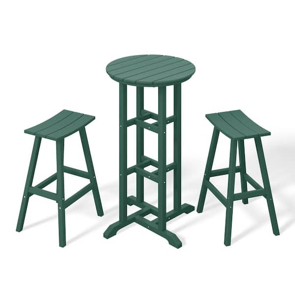 WESTIN OUTDOOR Laguna 3-Piece HDPE Weather Resistant Outdoor Patio Bar Height Bistro Set with Saddle Seat Barstools, Dark Green