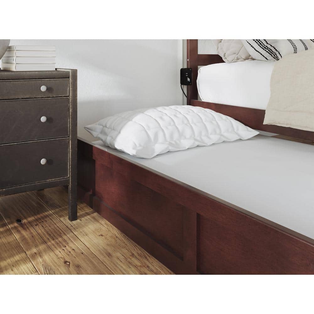 Walnut Full Platform Bed with Trundle and Slatted Headboard