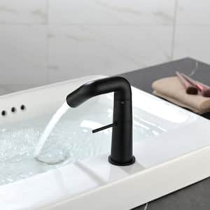 Single-Handle Low-Arc Single-Hole Bathroom Faucet with Swivel Spout in Matte Black