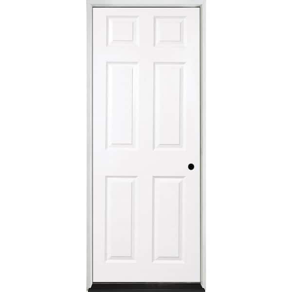36 in. x 80 in. 6-Panel LHIS Primed Composite 20Min Fire-Rated House-to-Garage Single Prehung Interior Door w/Blk Hinge