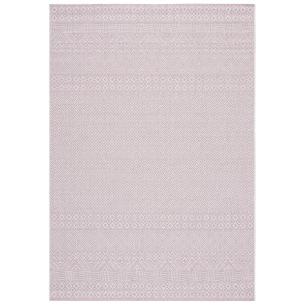 SAFAVIEH Courtyard Ivory/Soft Pink 4 ft. x 6 ft. Geometric Diamond Indoor/Outdoor Patio  Area Rug
