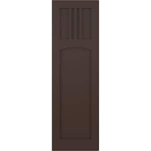12 in. x 53 in. PVC True Fit San Miguel Mission Style Fixed Mount Flat Panel Shutters Pair in Raisin Brown