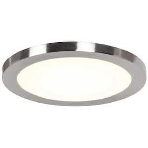 Disc 5.5 in. Dia 60-Watt Equivalent Brushed Steel Integrated LED Flushmount with Acrylic Lens