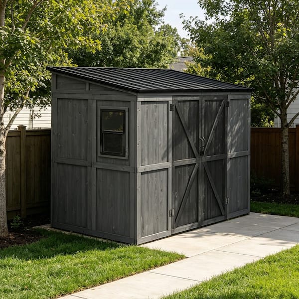 8 ft. W x 4 ft. D Wood Storage Shed with Galvanized Steel Roof and Window, Multi-Functional Organizer (32 sq. ft.)