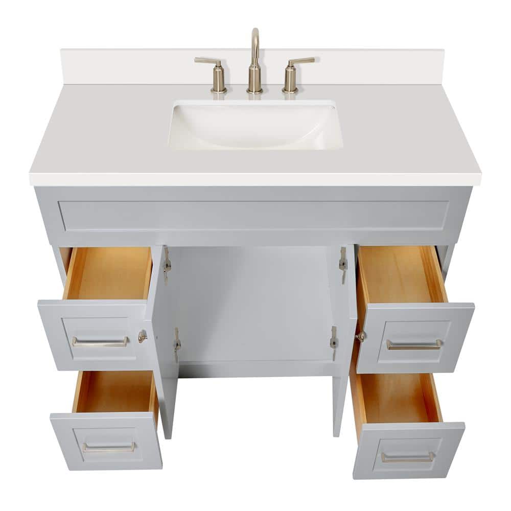 Hamlet 43" Gray Freestanding Single Vanity with White Quartz Top