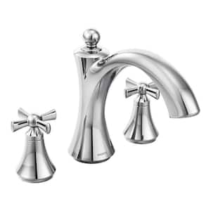 Wynford 2-Handle Deck-Mount High-Arc Roman Tub Faucet Trim Kit with Cross Handles in Chrome (Valve Not Included)