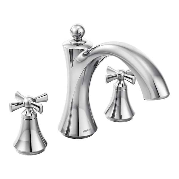 MOEN Wynford 2-Handle Deck-Mount High-Arc Roman Tub Faucet Trim Kit with Cross Handles in Chrome (Valve Not Included)