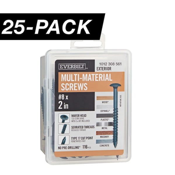 25-Pack #8 x 2 in. Black 6-Lobe Star Drive Exterior Wafer Head Multi-Material Screw (25 lbs. / 2,900-Piece)