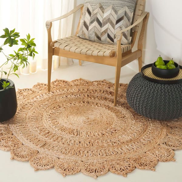 Natural Fiber 5 ft. x 5 ft. Natural Solid Color Round Area Rug