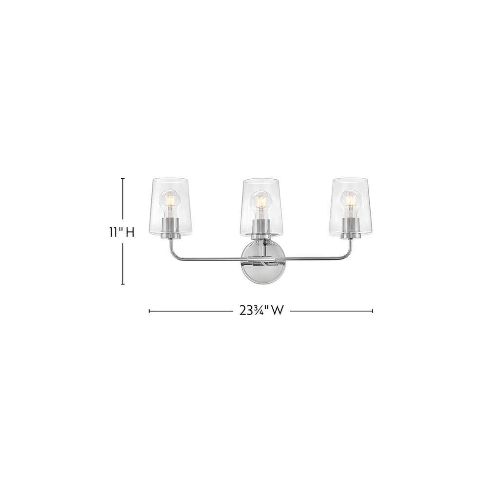 Kline 23.75" Chrome 3-Light Dimmable Vanity Fixture with Clear Glass Shades