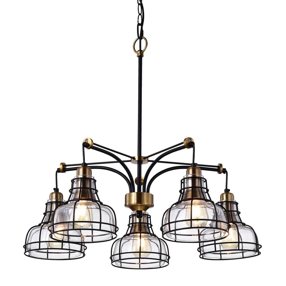 Edvivi Paris 5-Light Black and Antique Gold Industrial Chandelier with  Black Cage and Clear Glass Shades EPD5355BK - The Home Depot