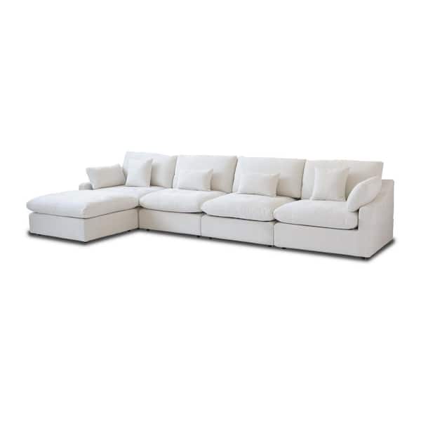 155.9 in. Slope Arm Linen 5-Pieces Modular Free Combination Sofa with Ottoman in Beige