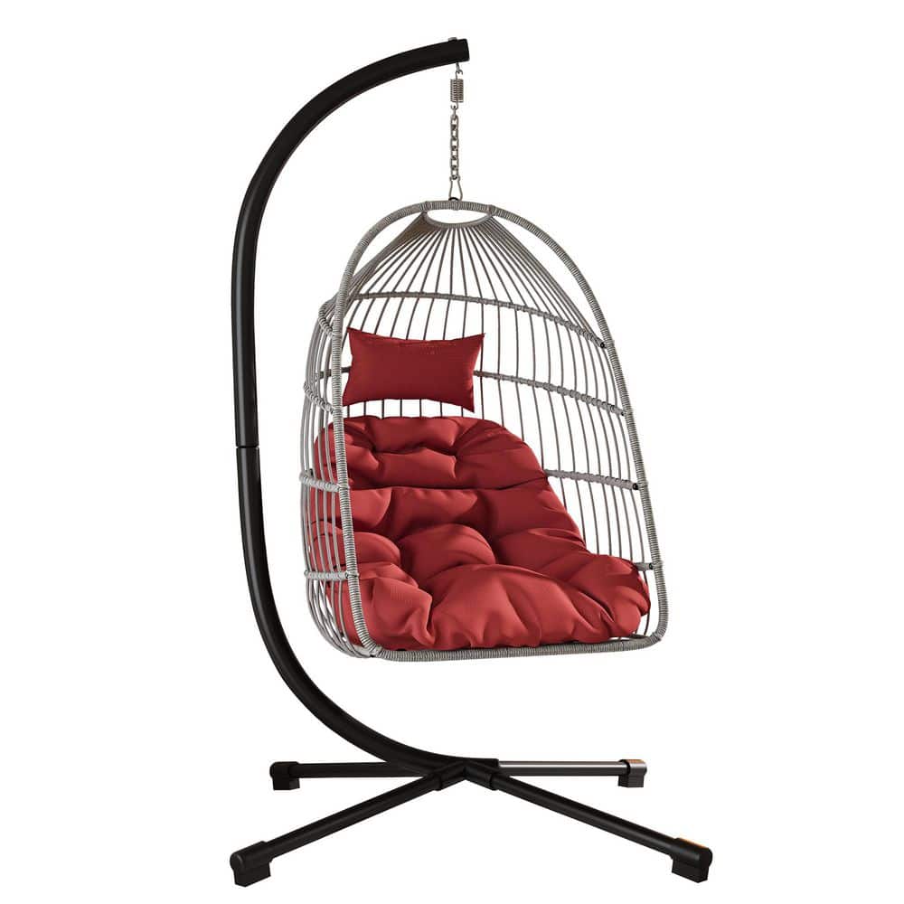 55 x 55 x 78 in. Outdoor Metal Patio Hanging Red Water Resistant Cushion Swing Egg Chair price history on PriceWatchPro