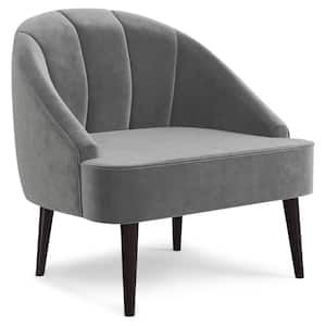 Harrah 33 in. Wide Contemporary Accent Chair in Smoky Grey Velvet fabric