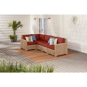 Laguna Point 5-Piece Natural Tan Wicker Outdoor Patio Sectional Sofa with Sunbrella Henna Red Cushions