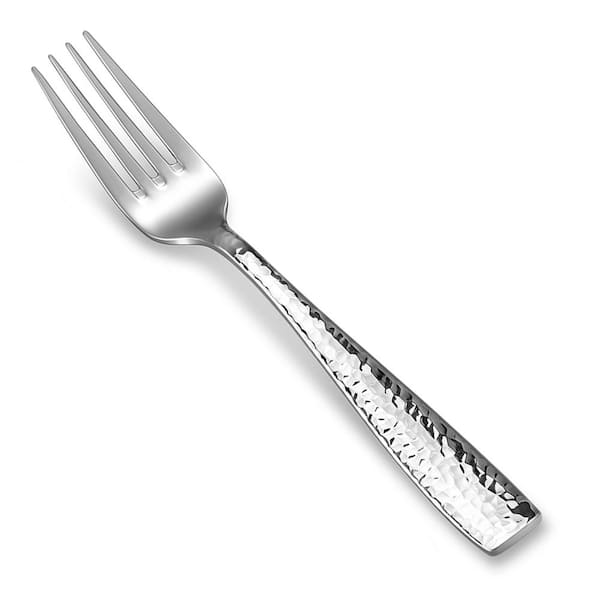 Premium Hammered 7.6 in Salad Fork Set, 4-Piece, 18/10 Stainless Steel, Squared Edge with Rounded Corners