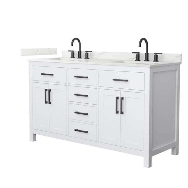 Beckett 60 in. Double Freestanding White Bath Vanity with Giotto Quartz Top (Assembled)