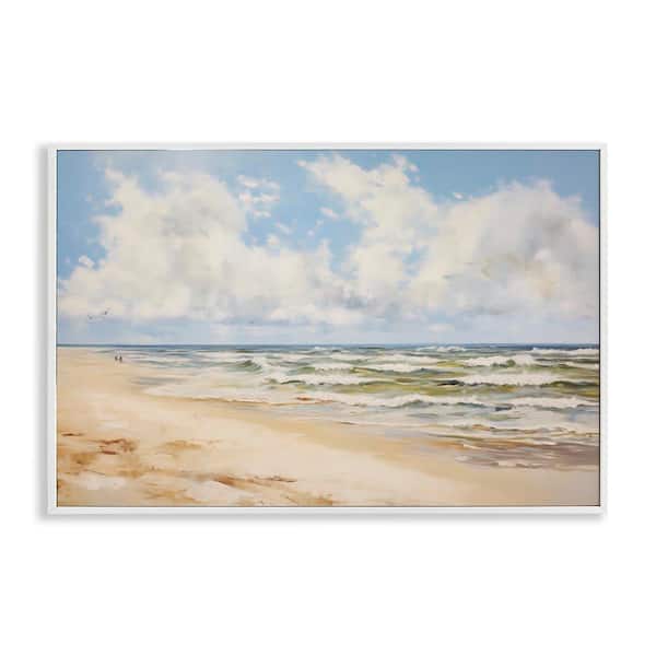 Stupell Industries Cloudy Summer Beach by LSR Design Studio White Framed Coastal Giclee Art Print 12 in. x 18 in.