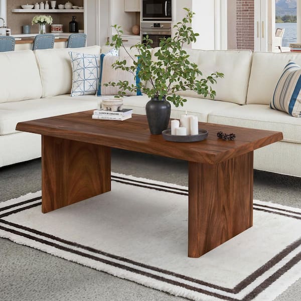 Salah 47 in. Rustic Walnut Rectangle Solid Wood Tea Table Natural