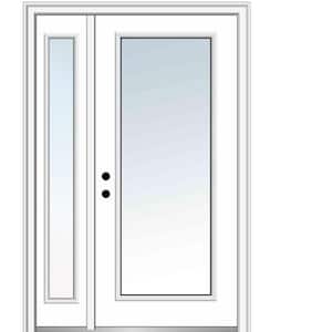 53 in. x 81.75 in. Right-Hand Inswing Clear Glass Full Lite Primed Fiberglass Prehung Front Door with One Sidelite