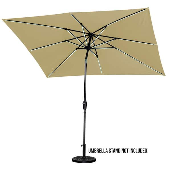 9 ft. x 7 ft. Rectangle Next Gen Solar Lighted Market Patio Umbrella in Taupe