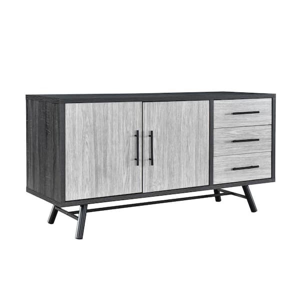 Noble House Platter Somona Gray Oak with Gray Oak and Matte Black Sideboard with 2-Doors