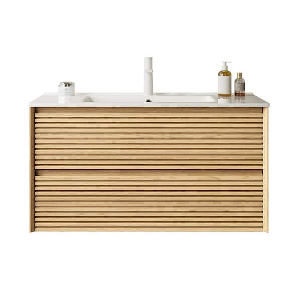 Liory 35.83 in. Single Sink Floating Light Oak Bath Vanity with White Ceramic Top Pre-assembled