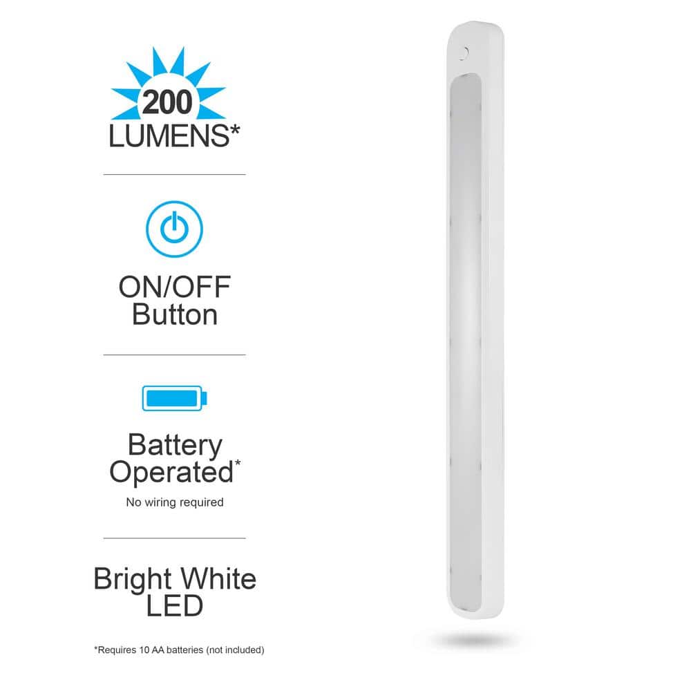 24-Inch White Plastic Battery Operated LED Light Bar
